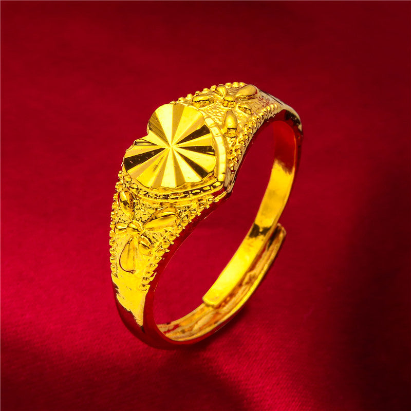 Women's Vietnam Placer Gold Pattern Carven Design Rings