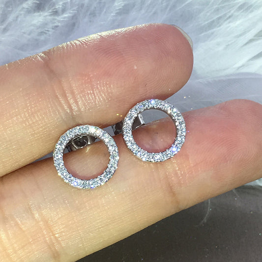 Korean Style Dignified Hollow Circle Zircon Earrings