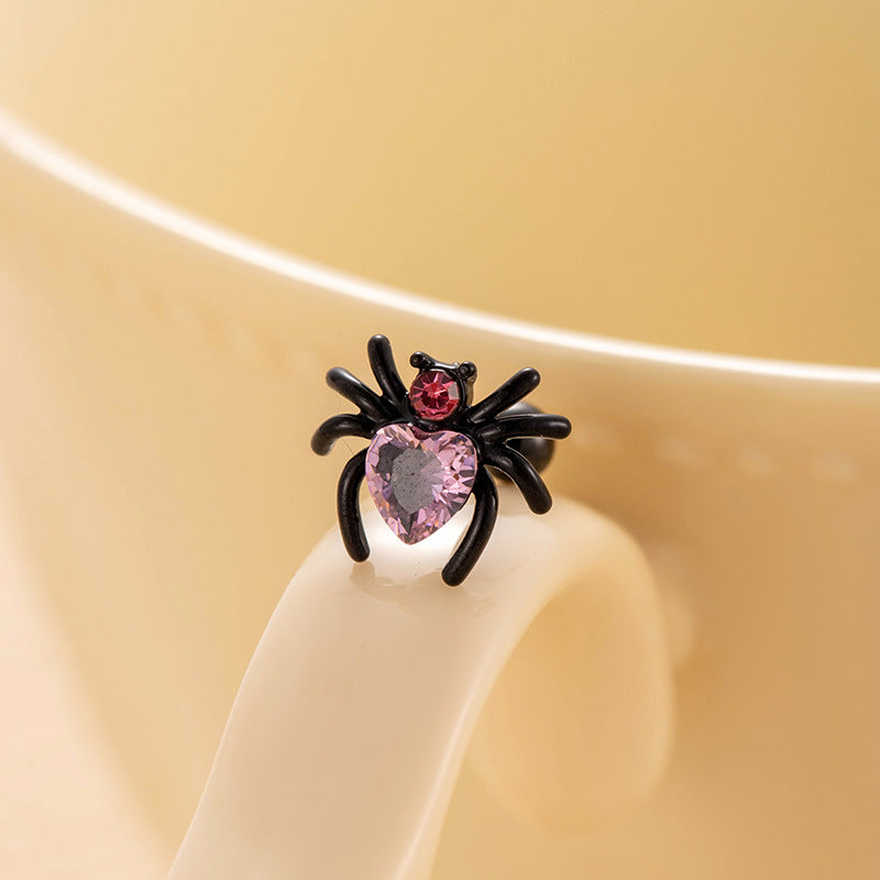 Zircon Black Spider Titanium Steel Ear Rings