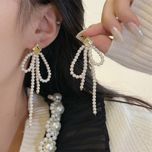 Women's Glass Pearl Grace Long Fringe Super Nice Earrings