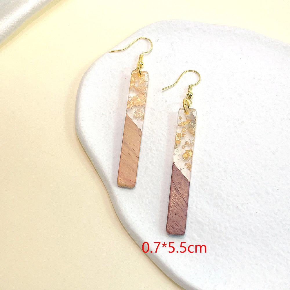 Women's Color Matching Wooden Gold Foil Geometric Earrings