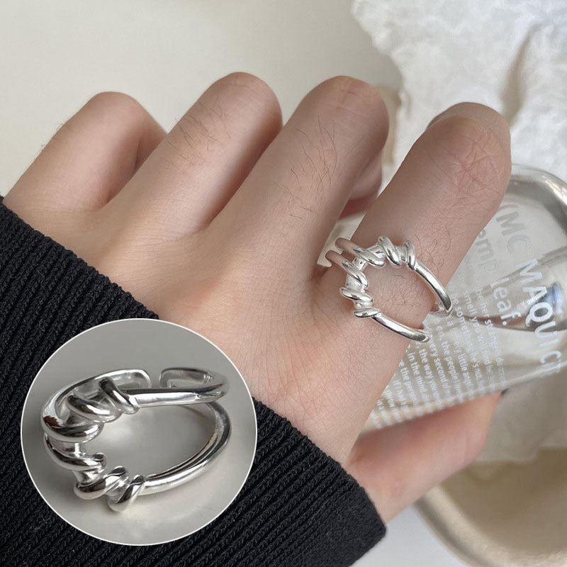 Dignified Geometric Lines Winding Sier Opening Rings