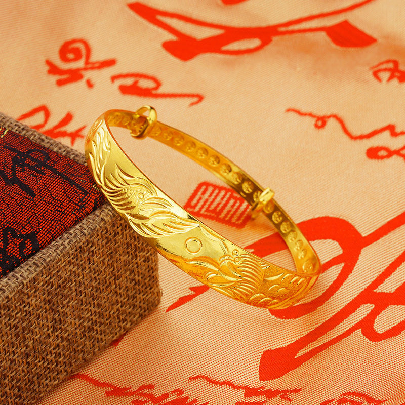 Women's Push-pull Vietnam Placer Gold Fu Character Dragon Phoenix Bracelet