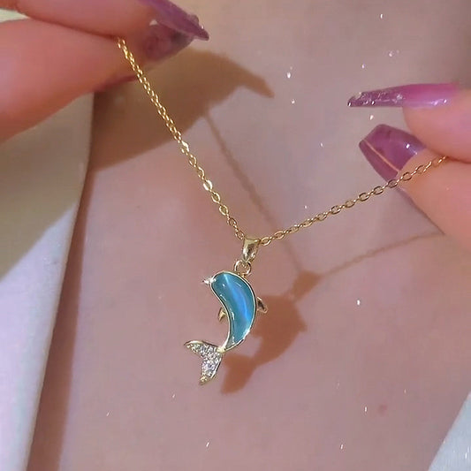 Opal Little Dolphin Female Mori Style Internet Popular Clavicle Necklaces