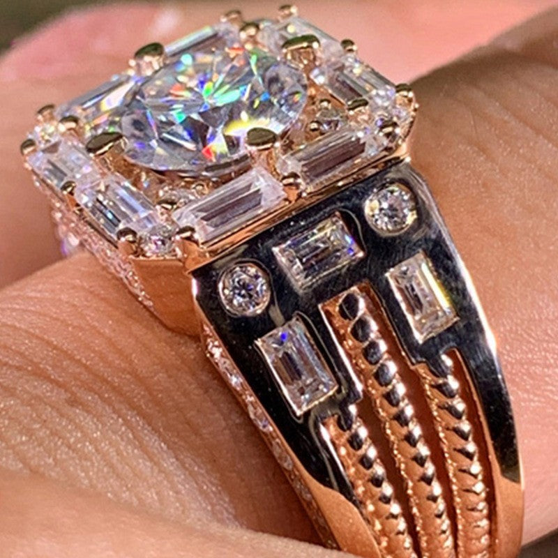 Women's & Men's Round Zircon Full Diamond Fashion Wedding Banquet Rings