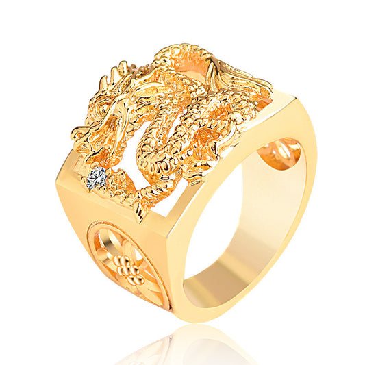 Men's Domineering Big Dragon Vietnam Placer Gold Rings