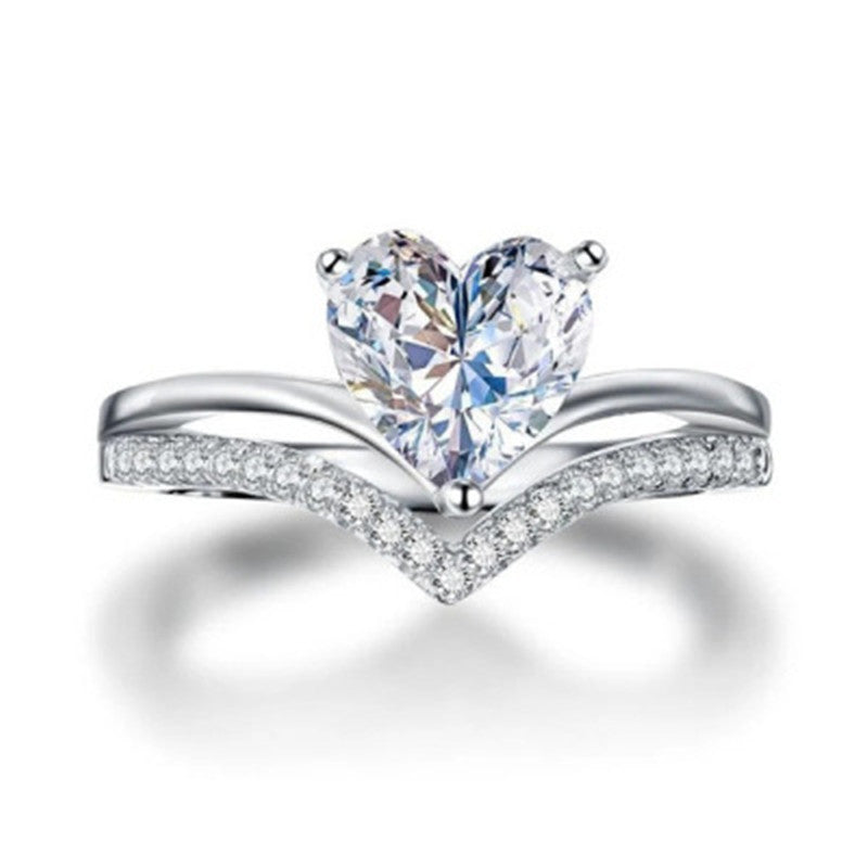 Simple Heart-shaped Zircon With Diamond Proposal Rings