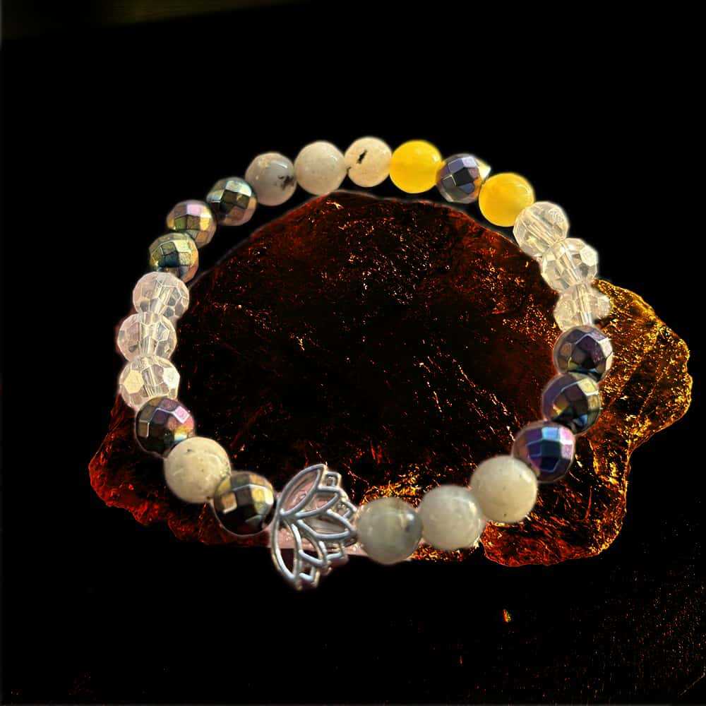 Xi Cut Surface Gemstone Gray Moonlight Black Bracelets