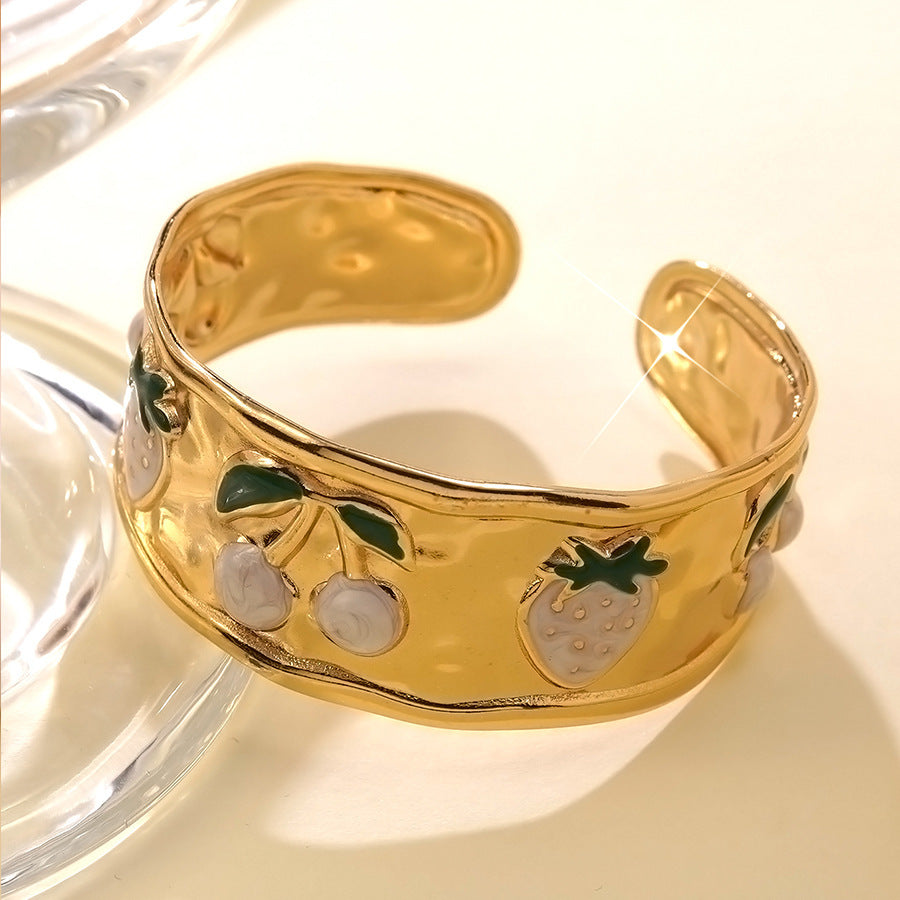 Steel Oil Dripping Cherry Special Interest Light Luxury Flowers Openings Bracelet