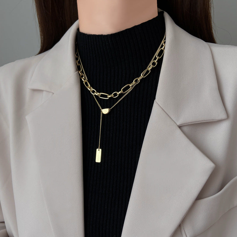 Women's Style Double Layer Twin Lentil Simple Rectangular Necklaces