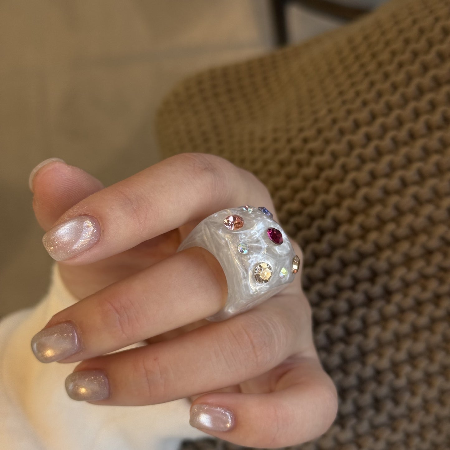 Color Diamond Square Geometric Resin Personality Rings