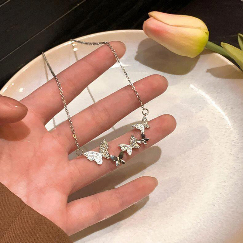 Women's Flash Butterfly Korean Light Luxury Temperament Versatile High-grade Zircon Clavicle Necklace