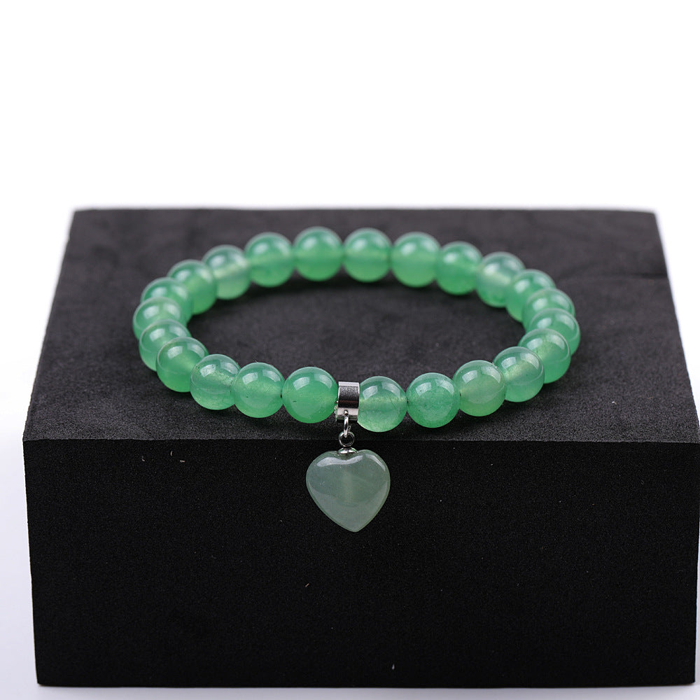 Pink Crystal Peach Heart Tigereye Green White Dot Blue Bracelet