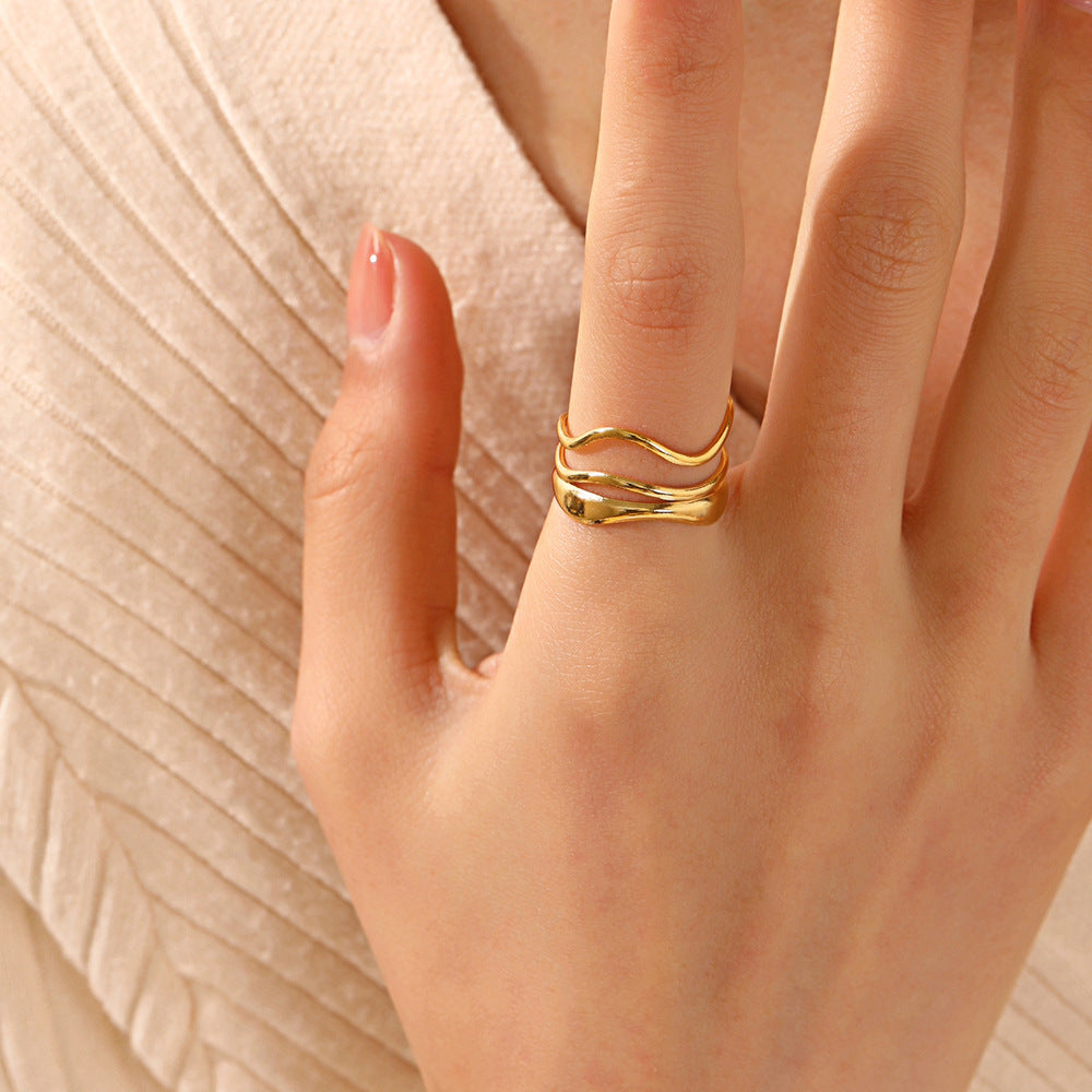 Steel Female Temperamental Popular Gold-plated Line Rings