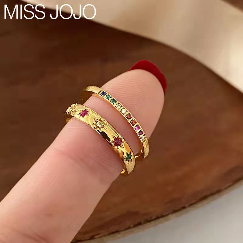 Style Colorful Zircon With Diamond Fine Rings