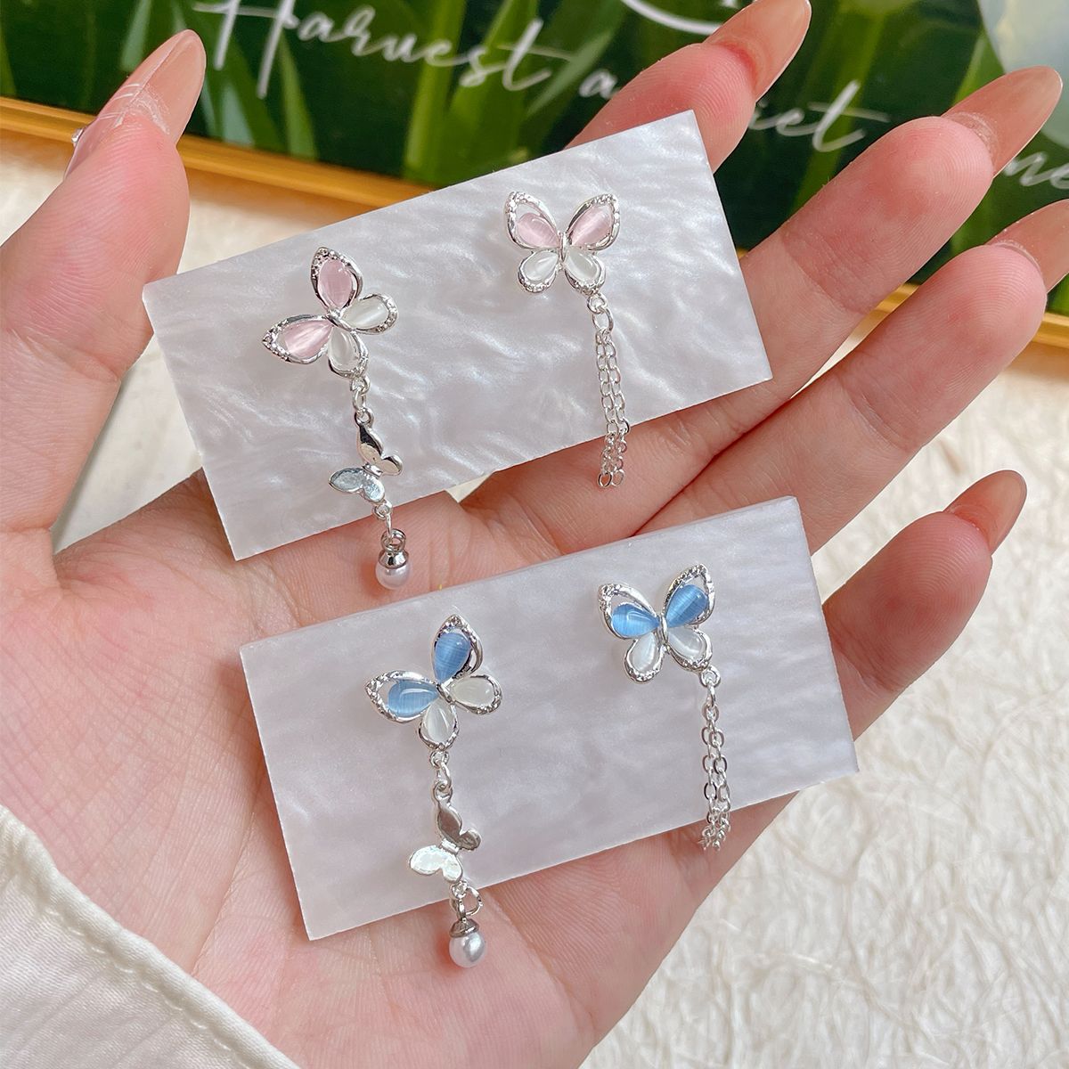 Butterfly Opal Female Sier Needle Special Earrings