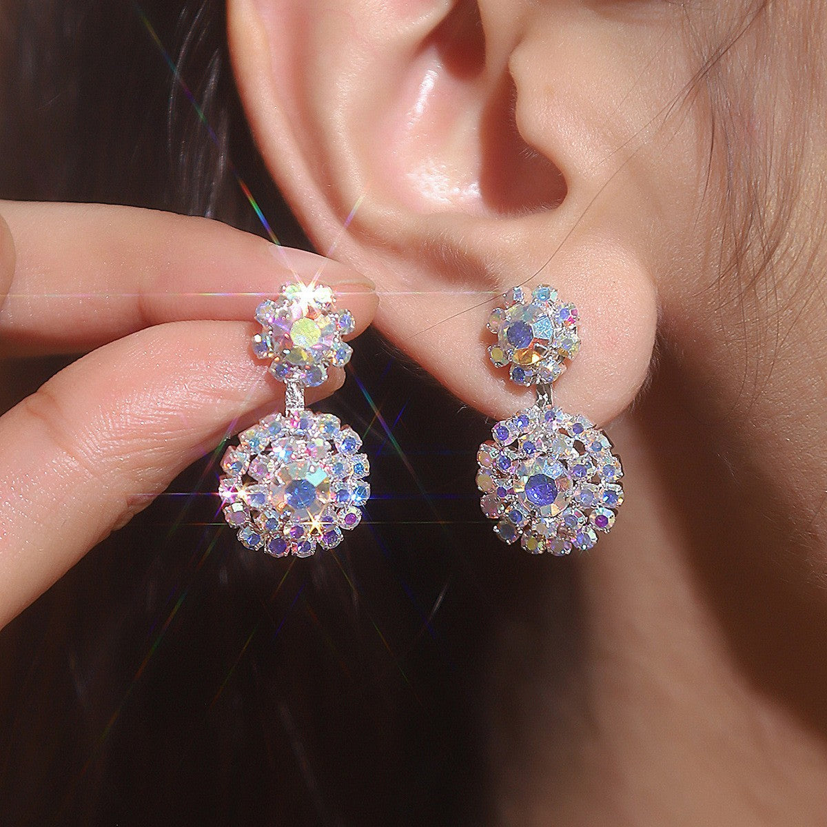 Rhinestone Snowflake Affordable Luxury Style Fashion Earrings