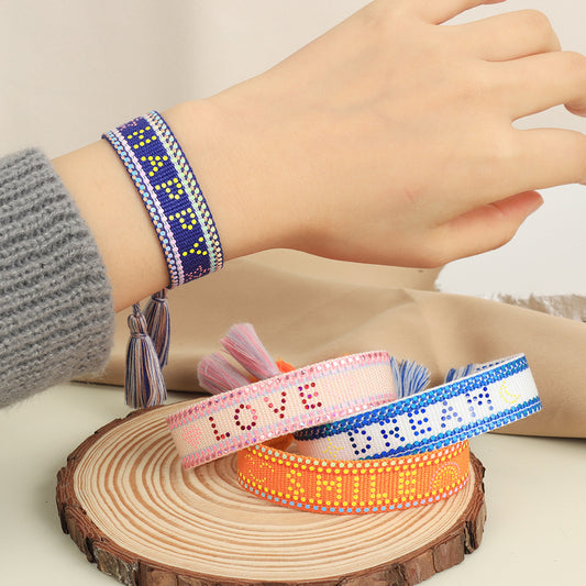 Letters Creative Weaving Female Multicolor Tassel Carrying Bracelets