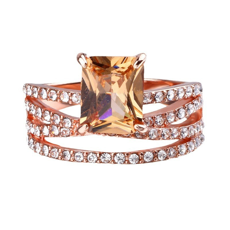 Rose Gold Plated Rhinestone Square Champagne Rings