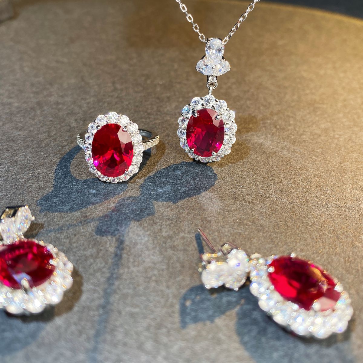 Attractive Sier Red Treasure Female Corundum Earrings