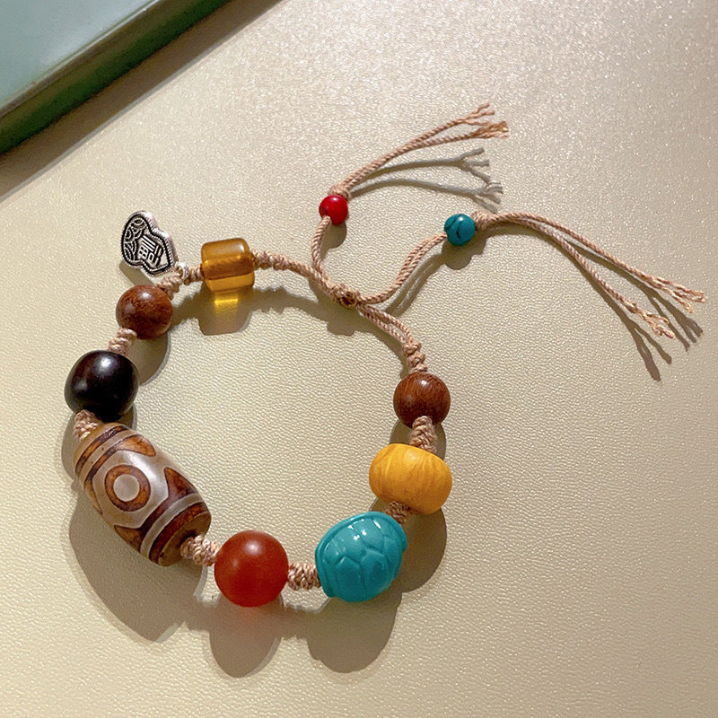 Women's & Men's Retro Ethnic Style Agate Ox Bone Rosary Bracelet