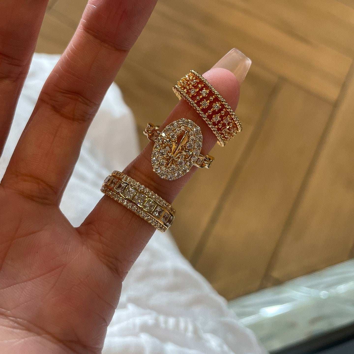 Money Style Square Diamond Gang Drill Rings