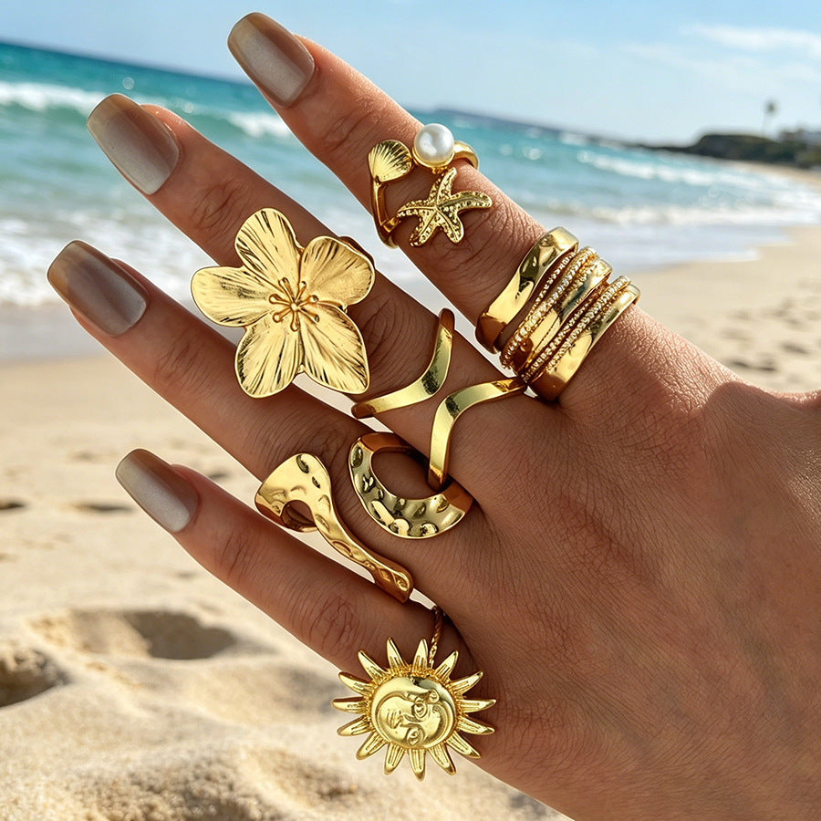 Starfish Sunflower Female Creative Seaside Vacation Ring