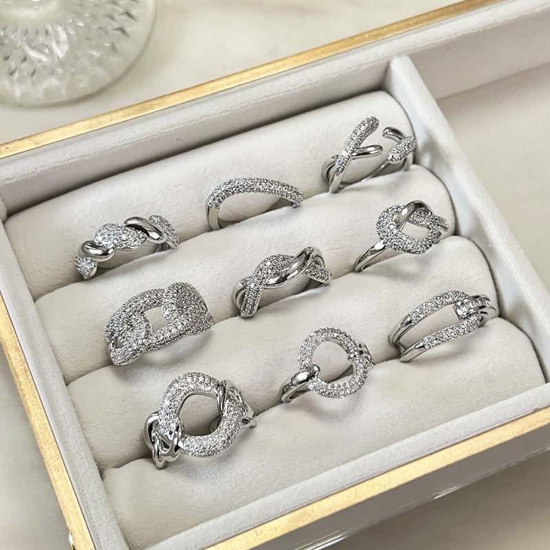 Super Flash Buckle Twist Full Diamond Open-end Rings