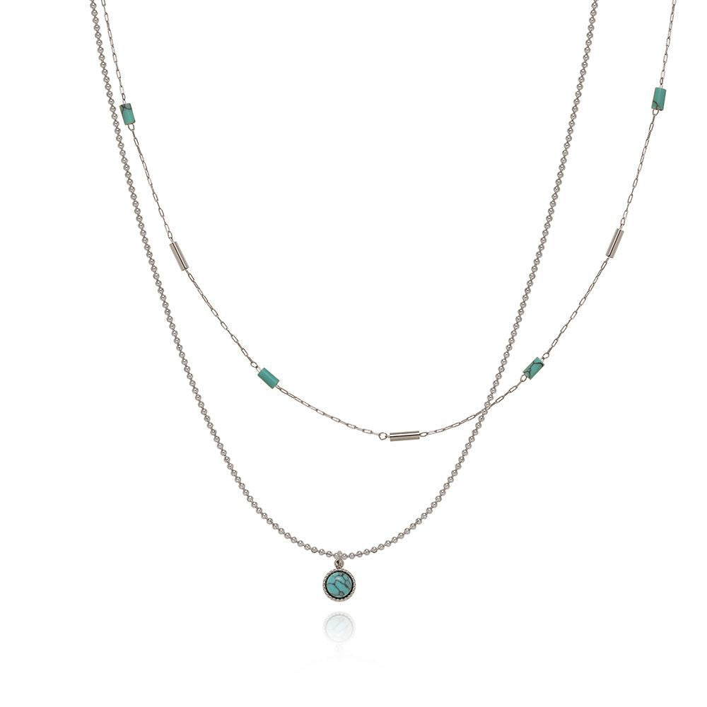 Pipe Beads Imitation Turquoise Handmade Twin Clavicle Chain Necklaces