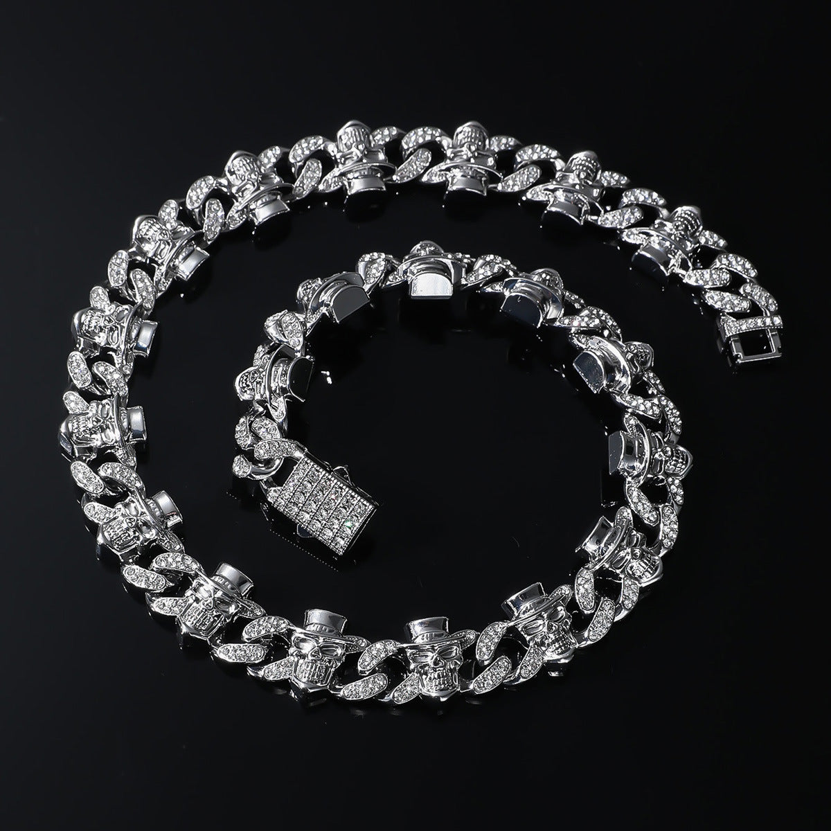 Men's Full Diamond Skull Head Cuban Link Necklaces