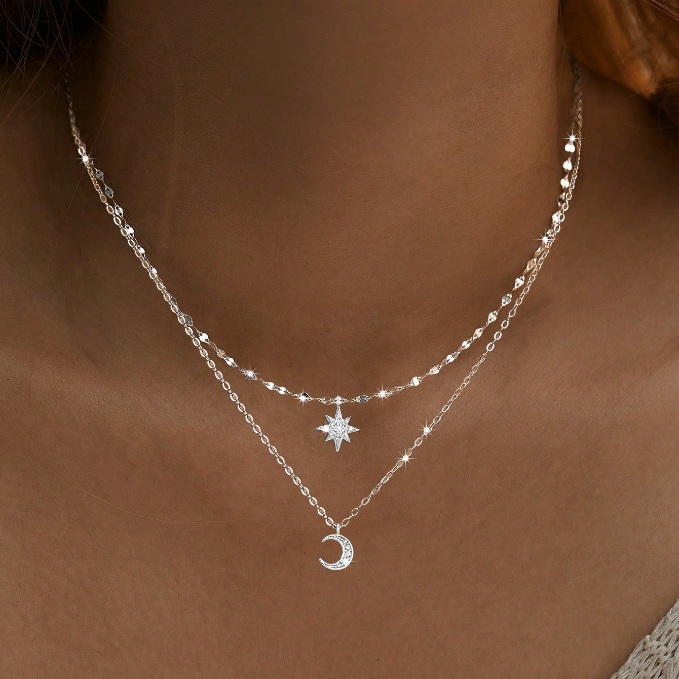 Graceful Personality Moon Asterism Double Layer Star Necklaces