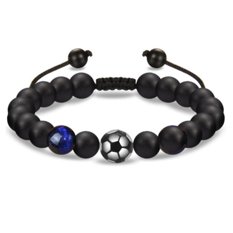 Men's Black Silk Frosted Woven Football Fashion Tigereye Bracelets