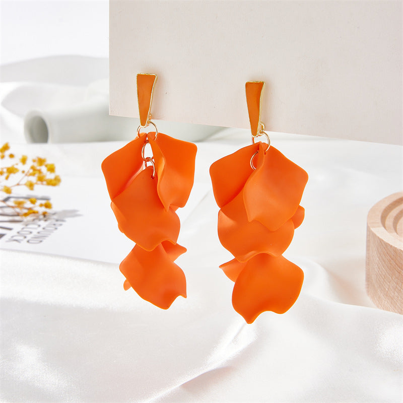 Women's Spring Plaid Petal Leaf Tassel Long Rings