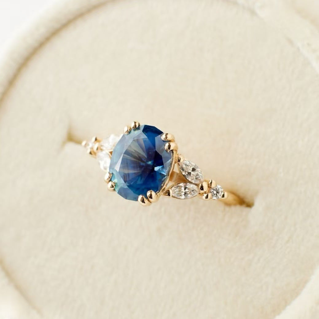 Women's Simple Sapphire Gold-plated Inlaid Zircon Ornament Rings