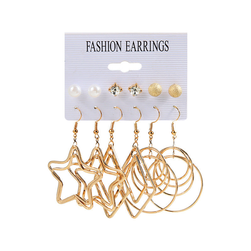 Personalized Trendy Five-pointed Star Circle Metal Alloy Style Pearl Earrings