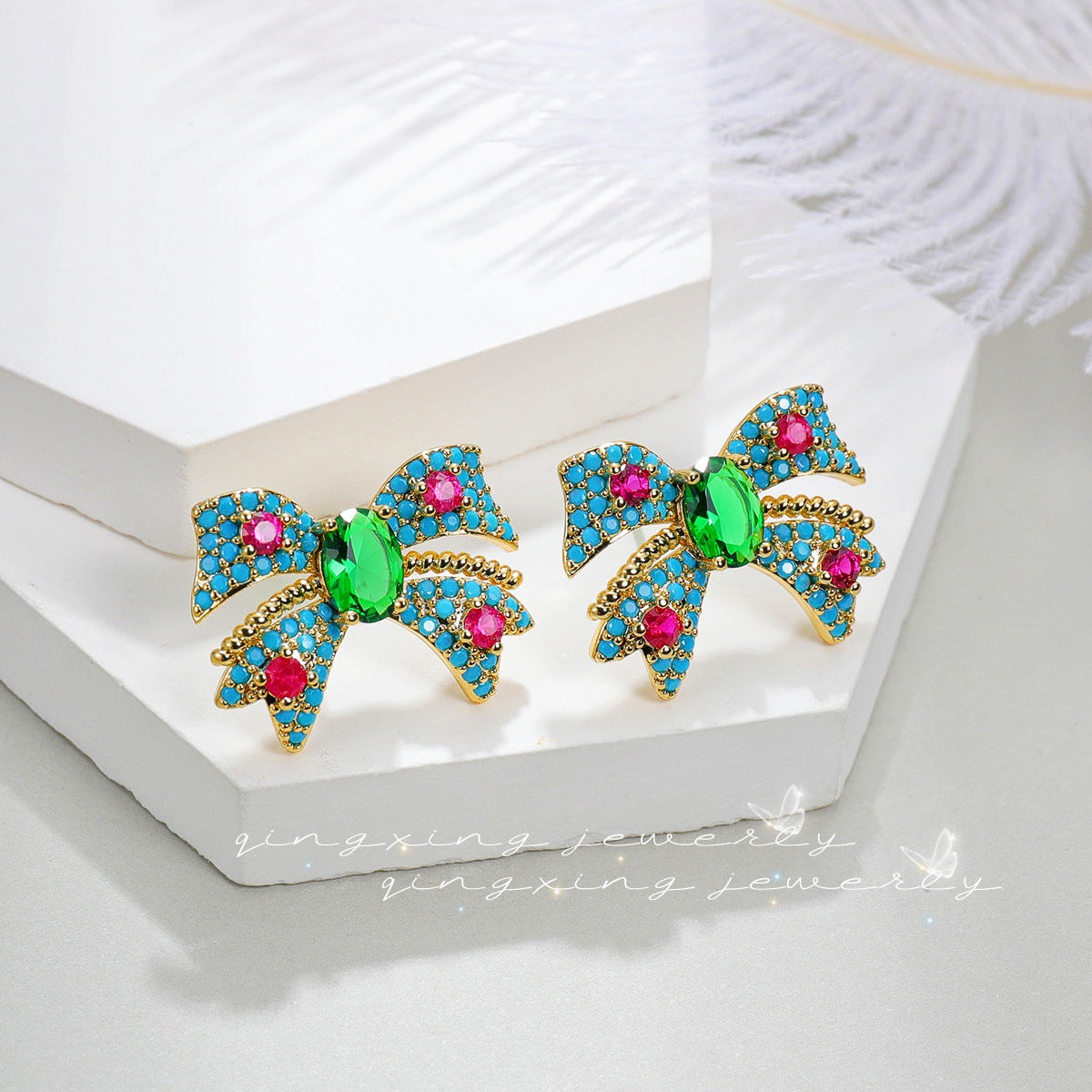 Needle Blue Bow Light Luxury High-grade Earrings