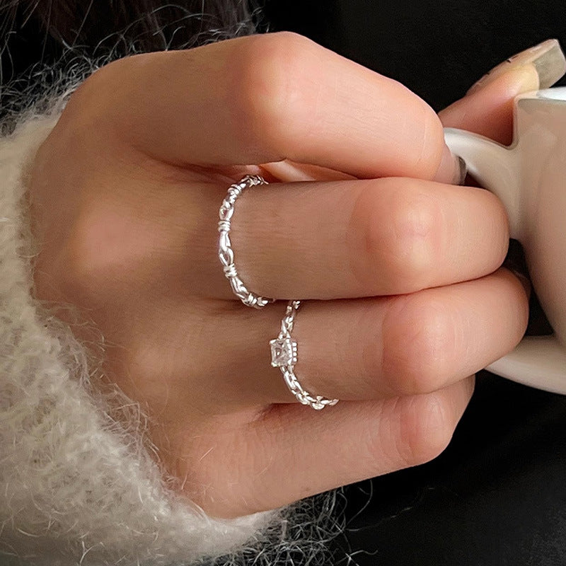 Women's Sterling Sier Square Diamond Simple Cold Rings