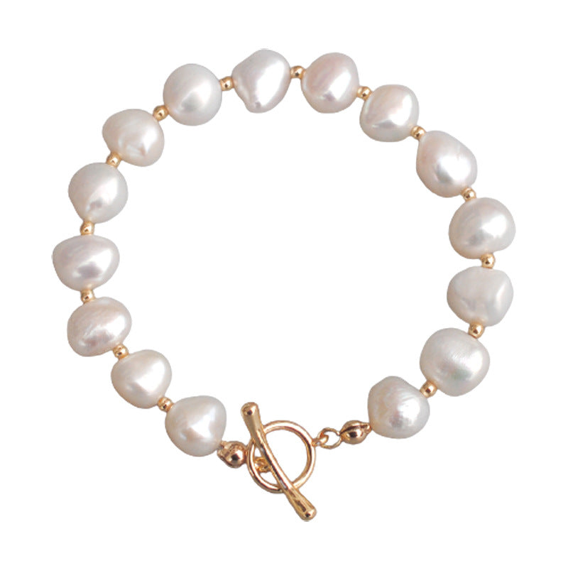 Women's Real Gold Electroplated Baroque Freshwater Pearl Elegant Design Cold Bracelets