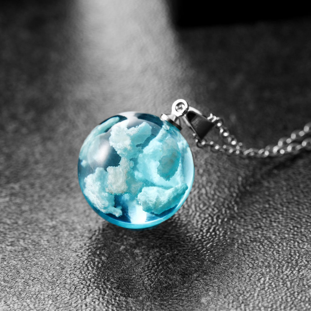 Style Transparent Spherical Resin Luminous Planet Blue Sky Necklaces