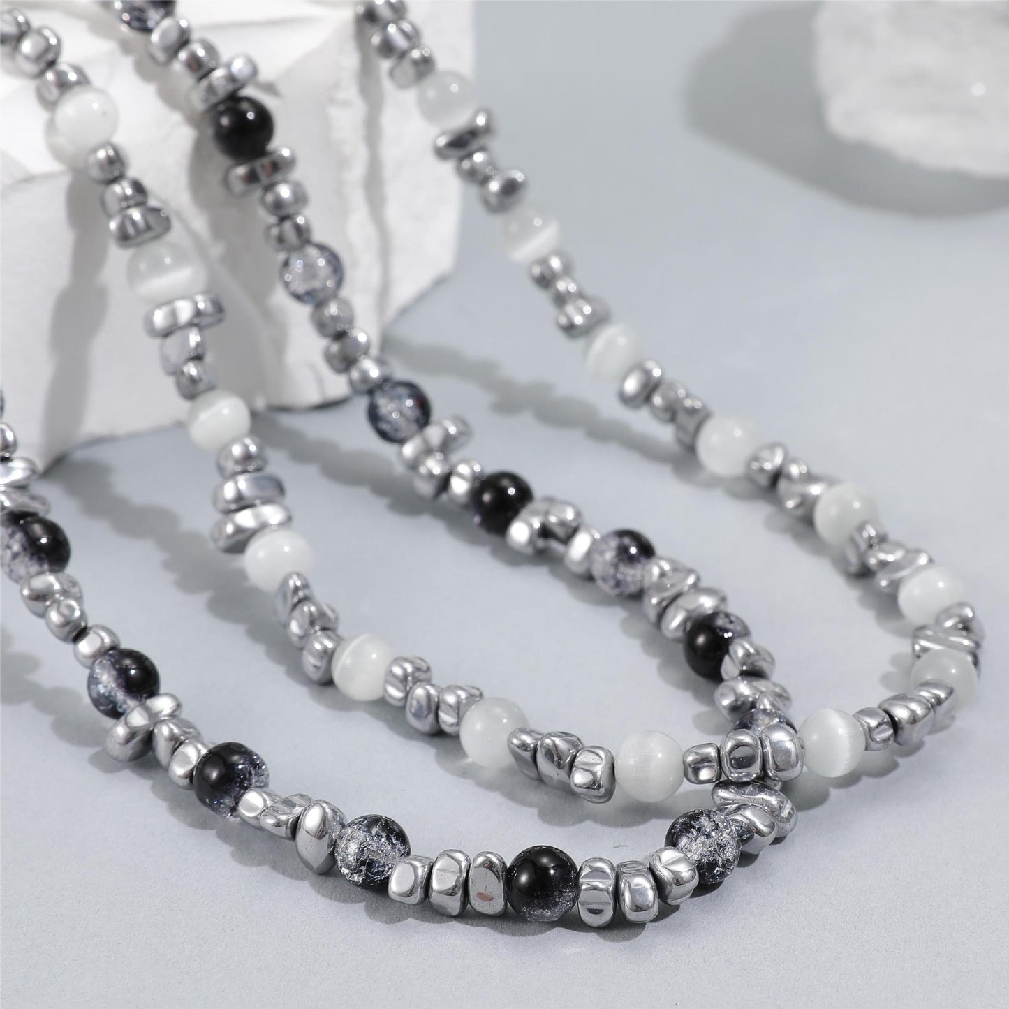 Niche Black White Beaded Clavicle Chain Necklaces