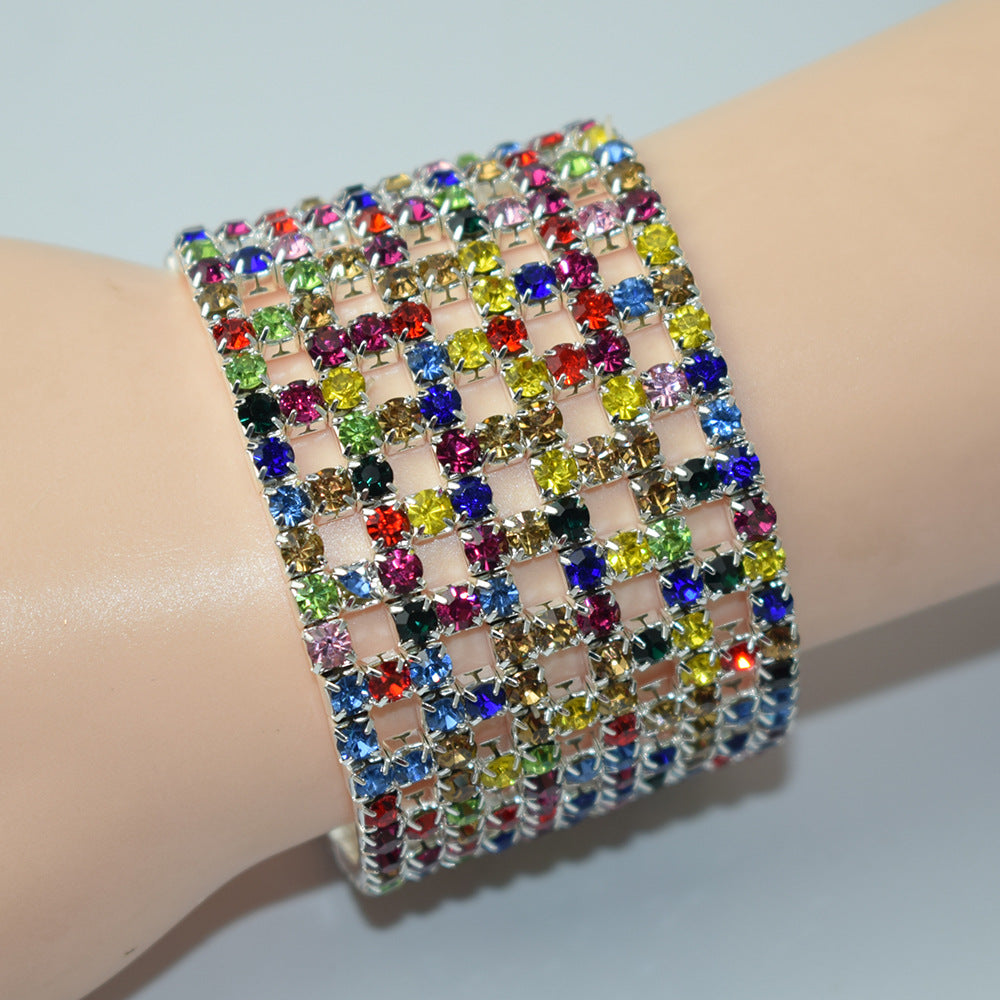 Elastic Hollow Rubber Band Full Rhinestone Exaggerated Wide Bangle Bracelets