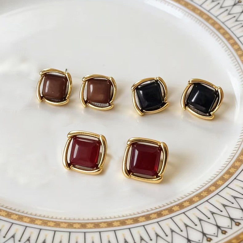 Women's Rotating Line Square Geometric Ear Light Luxury Stud Earrings