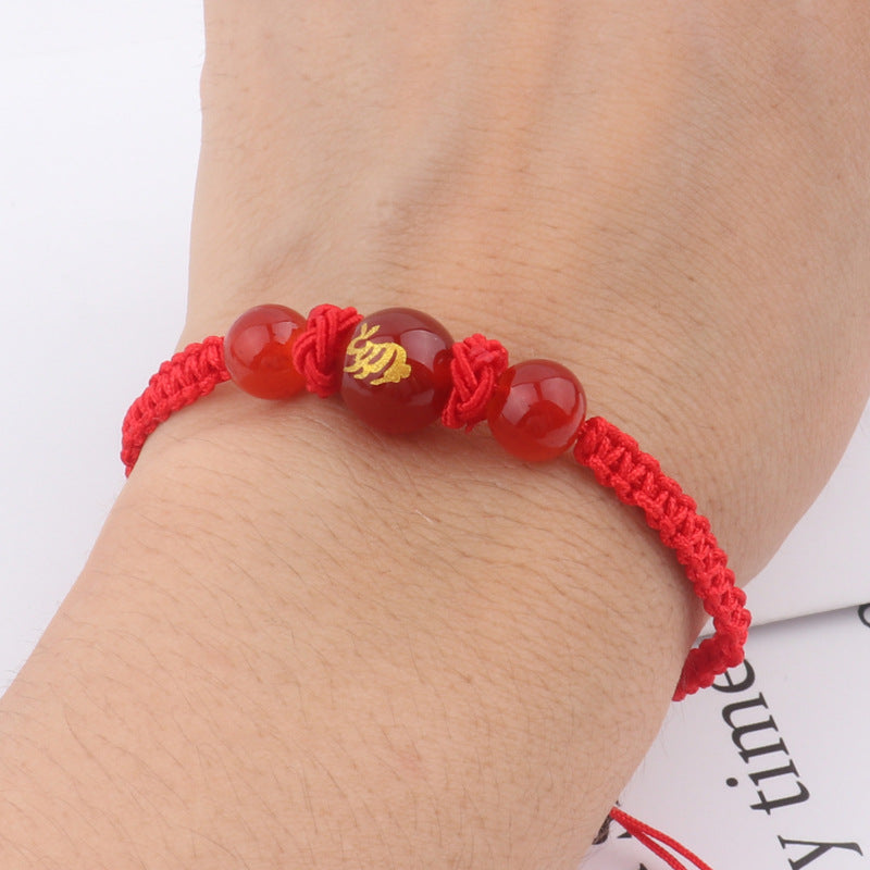 Women's & Men's Dragon Life Lucky Beads Zodiac Agate Red Rope Bracelets