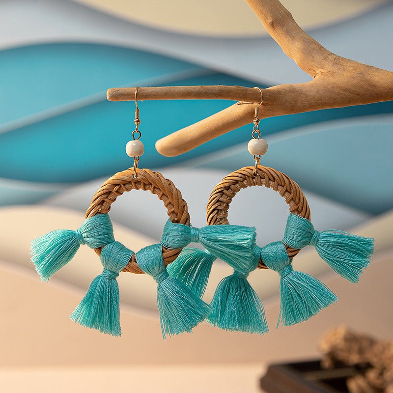 Women's Vacation Style Rattan High-grade Niche Raffia Earrings