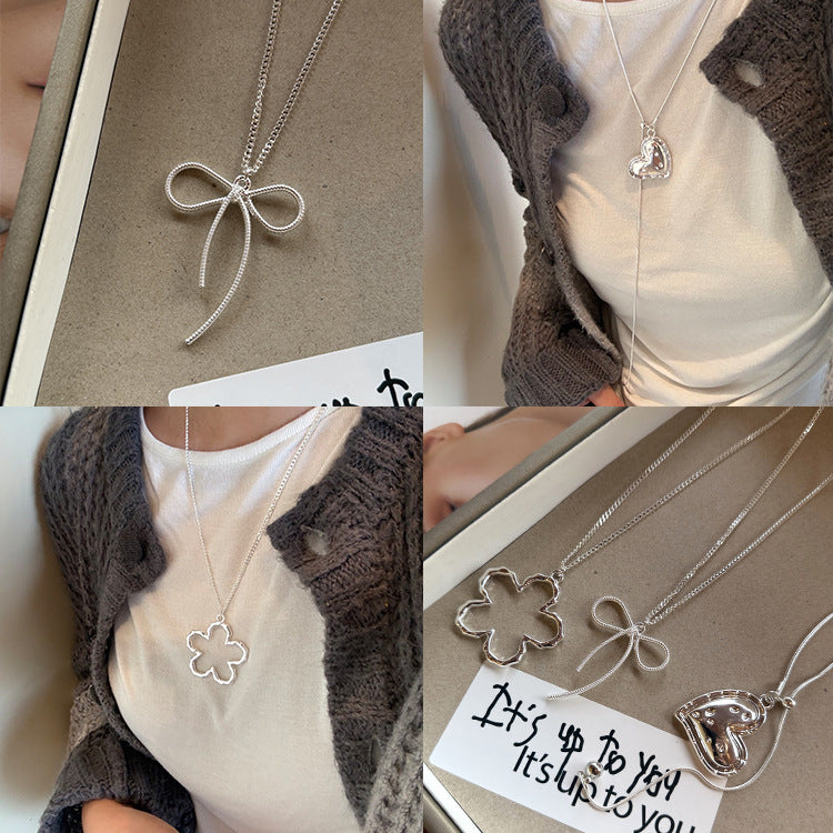 Korean Style Flower Bow Tie Texture Love Necklaces