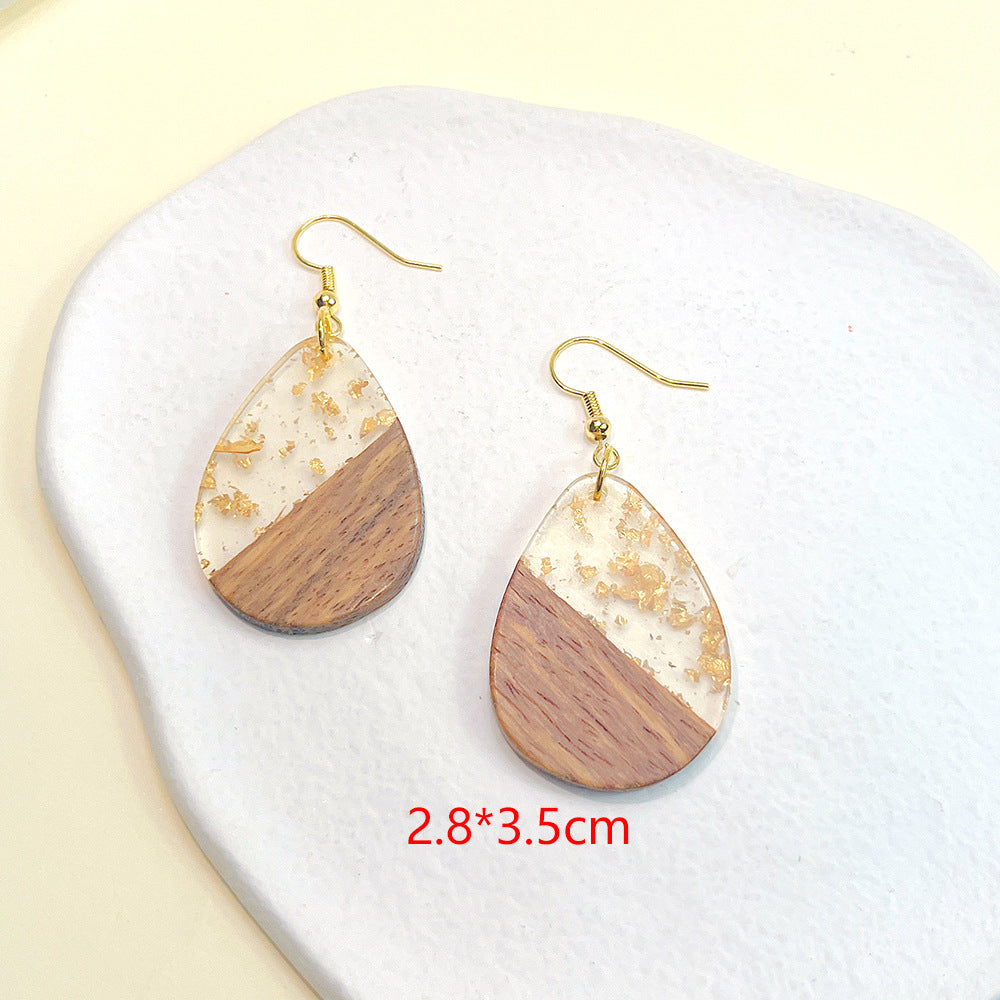 Women's Color Matching Wooden Gold Foil Geometric Earrings