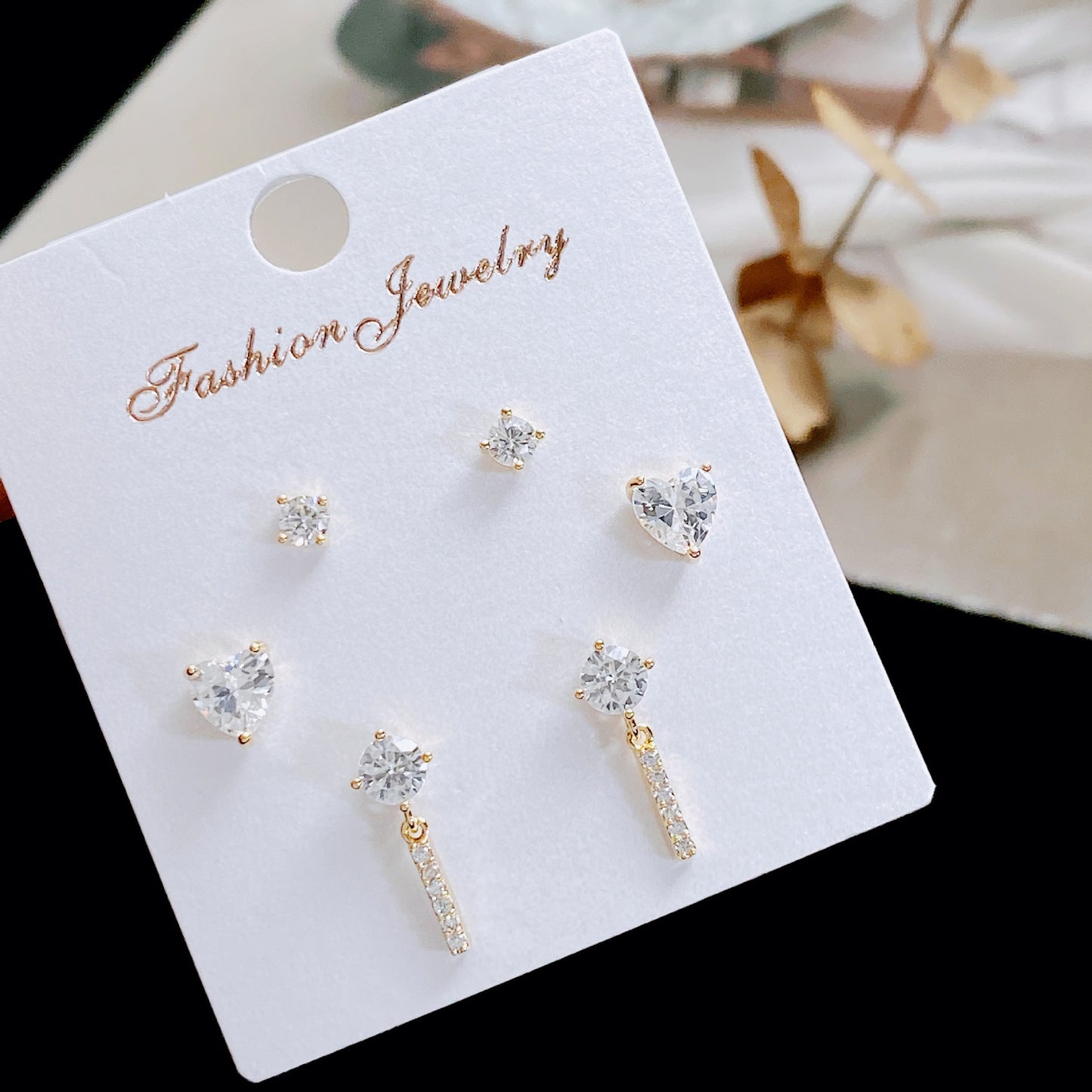 Women's Micro Inlaid Zircon Small Three Pairs Earrings