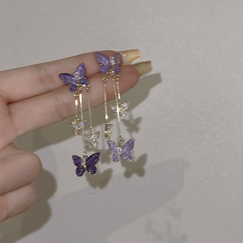 Personalized Purple Crystal Butterfly Simple Style Earrings