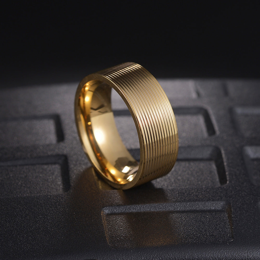 Men's Ornament Threaded Titanium Steel Vacuum Electroplating Rings