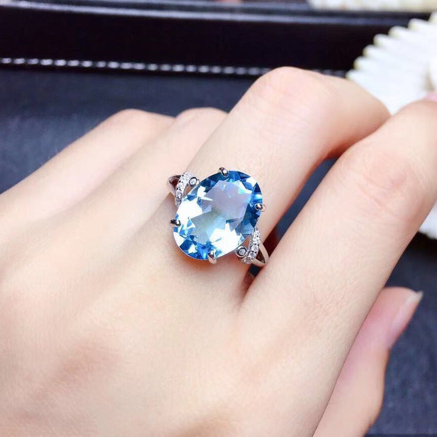 Egg-shaped Artificial Ocean Blue Topaz Female Live Pendants